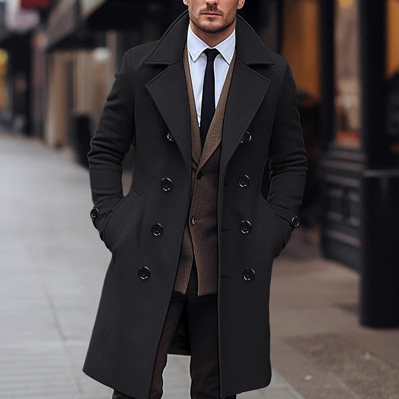 Élégant manteau en laine à double boutonnage pour homme, à larges revers et coupe professionnelle structurée