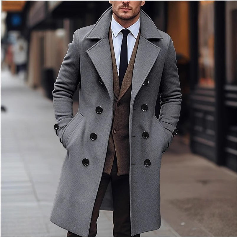 Élégant manteau en laine à double boutonnage pour homme, à larges revers et coupe professionnelle structurée
