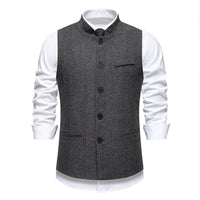 Men's Elegant Herringbone Waistcoat with Functional Pockets