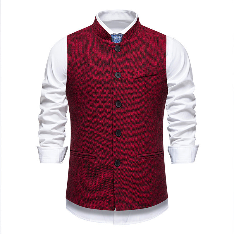 Men's Elegant Herringbone Waistcoat with Functional Pockets