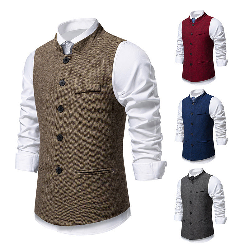 Men's Elegant Herringbone Waistcoat with Functional Pockets