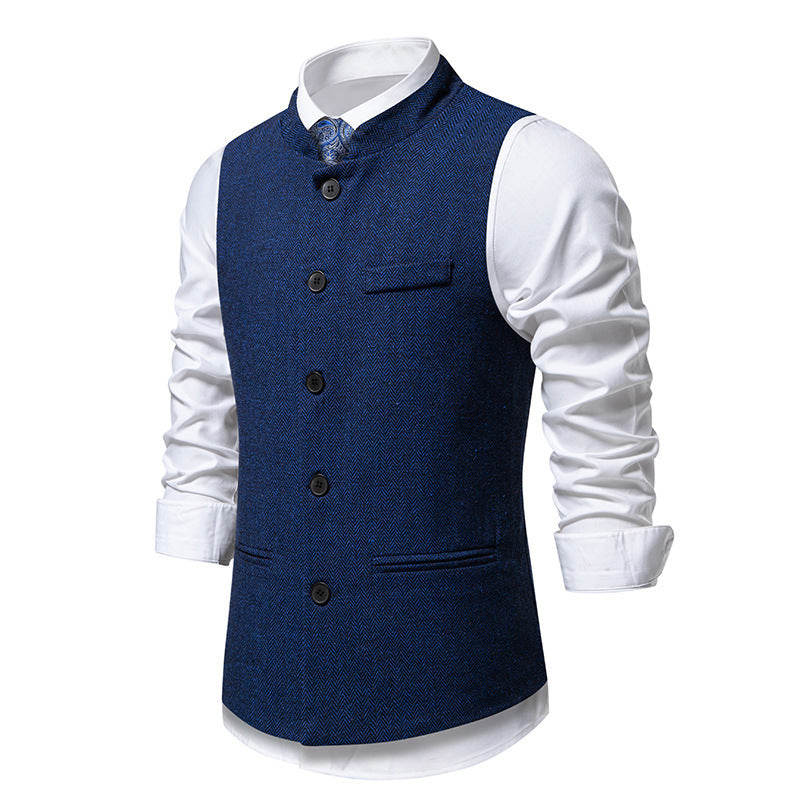 Men's Elegant Herringbone Waistcoat with Functional Pockets