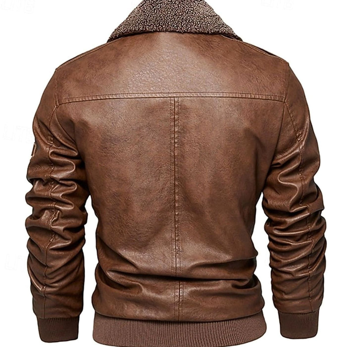 Men's Faux Leather Aviator Bomber Jacket with Sherpa Collar
