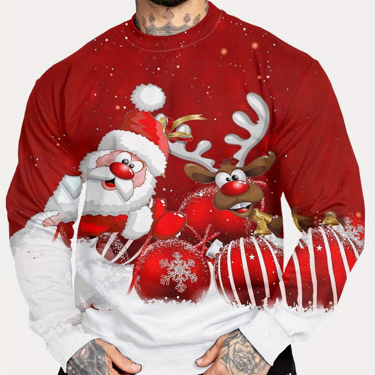 Sweat-shirt de Noël à col rond et manches longues, à motif festif, pour homme