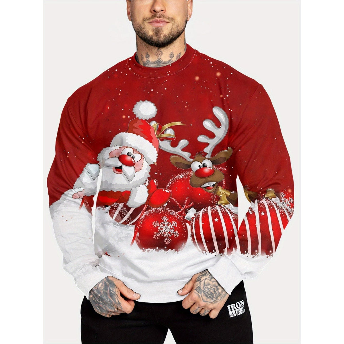 Sweat-shirt de Noël à col rond et manches longues, à motif festif, pour homme