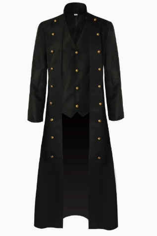 Men's Fitted Frock Coat with Integrated Vest, Back Lace-Up Waist, and Double-Row Decorative Buttons