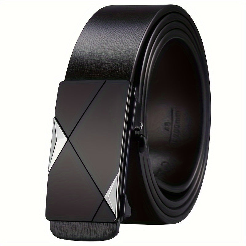 Men’s Genuine Cowhide Leather Belt with Automatic Buckle – Classic Adjustable Waist Belt