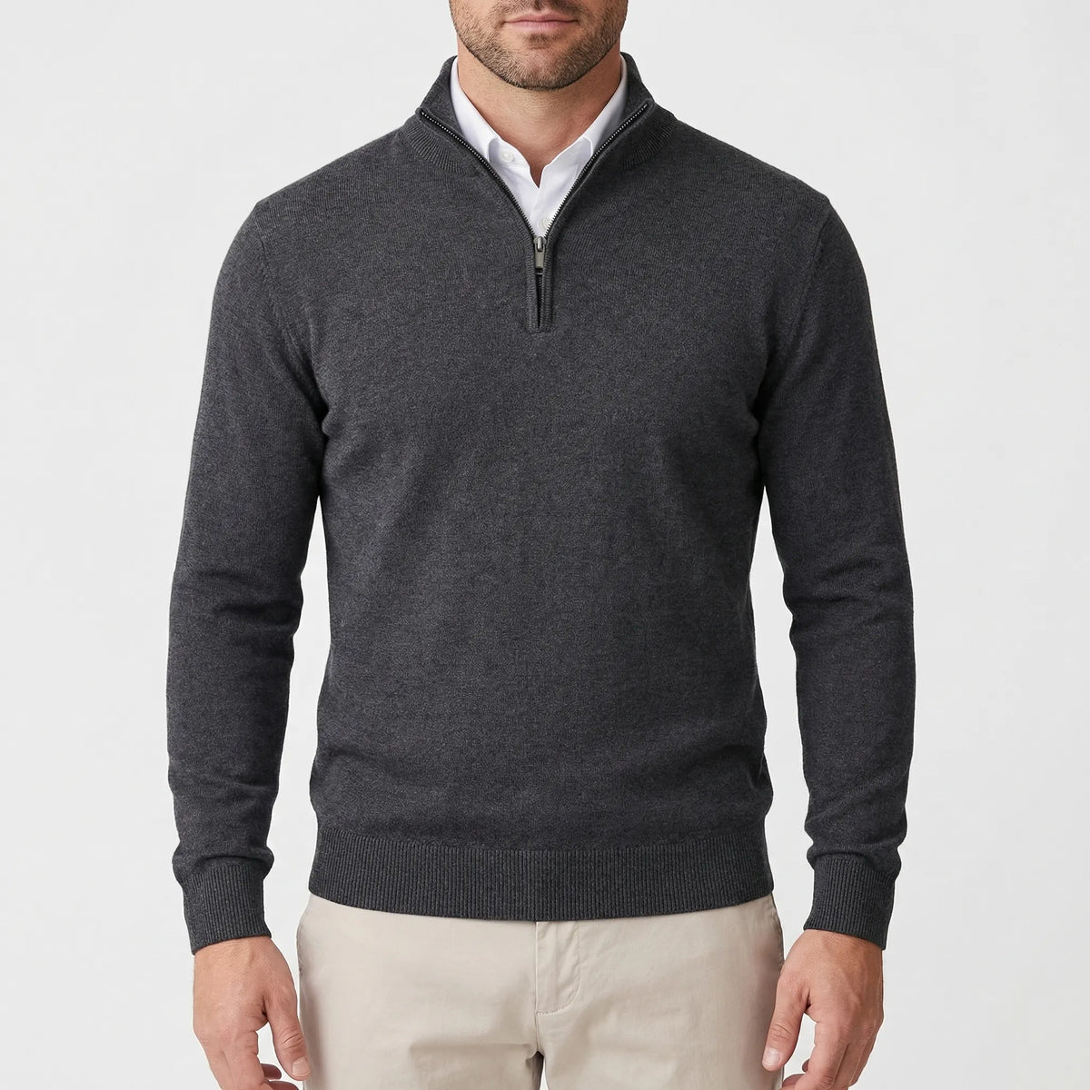 Pull en maille homme à col montant et demi-zip
