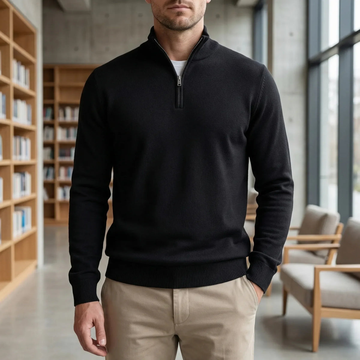Pull en maille homme à col montant et demi-zip