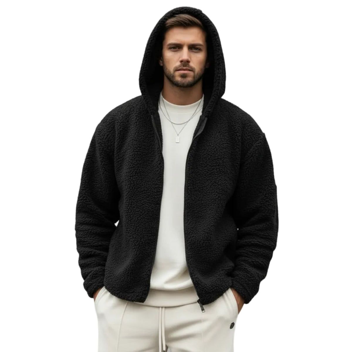 Veste en polaire à capuche pour homme | Fermeture zippée sur le devant et poches latérales | Couche à manches longues pour se protéger du froid au quotidien