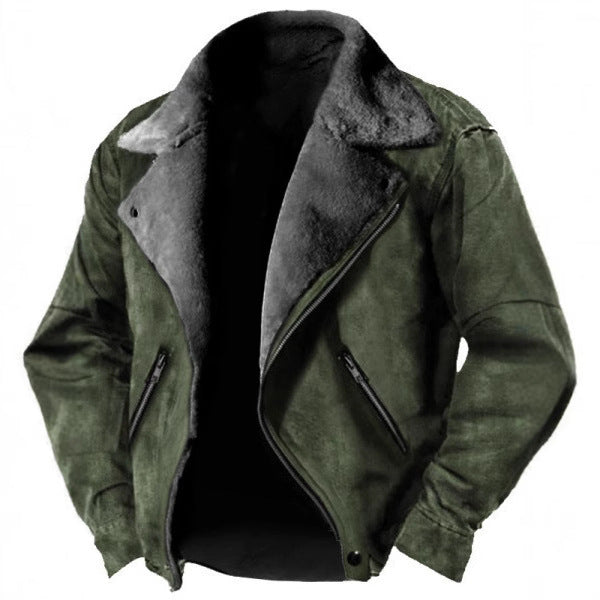 Veste structurée pour homme doublée en peau d’agneau, avec revers rétro et poches zippées