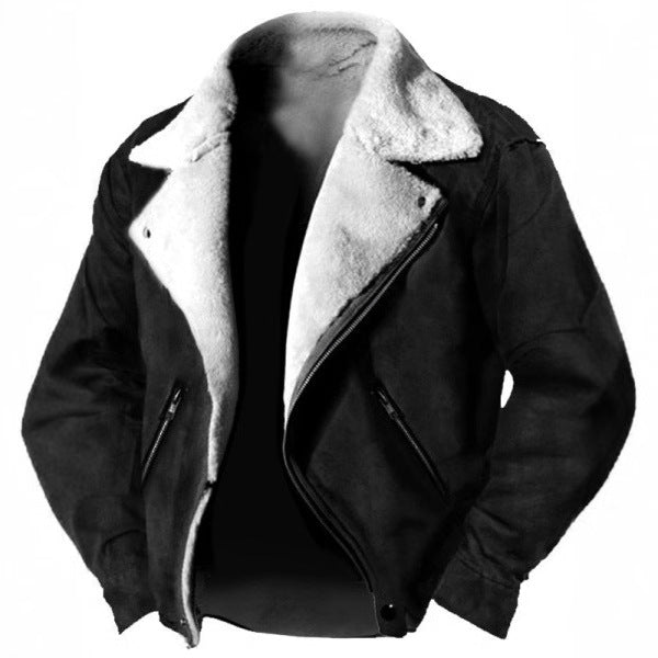 Veste structurée pour homme doublée en peau d’agneau, avec revers rétro et poches zippées