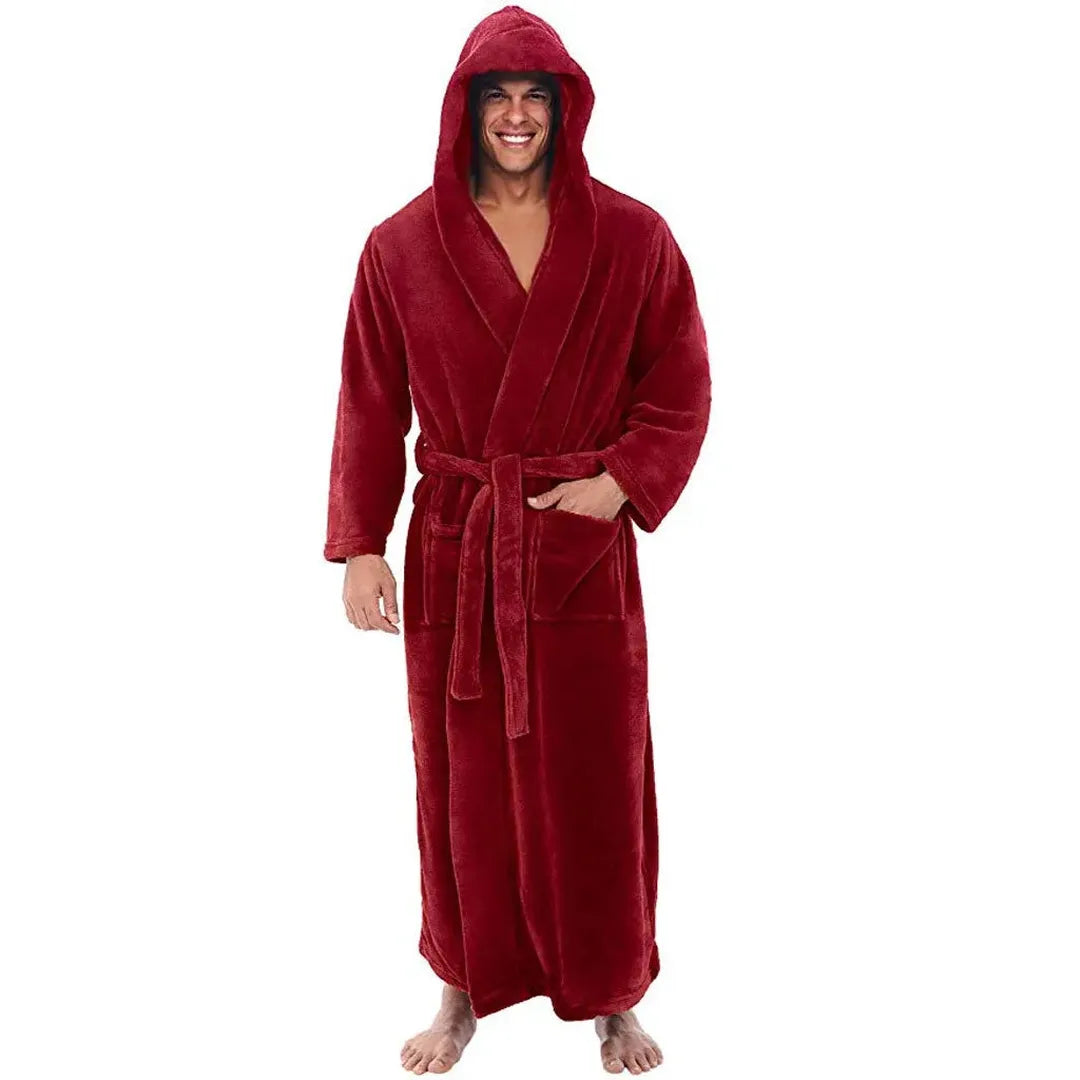 Men's Long Hooded Bathrobe with Pockets