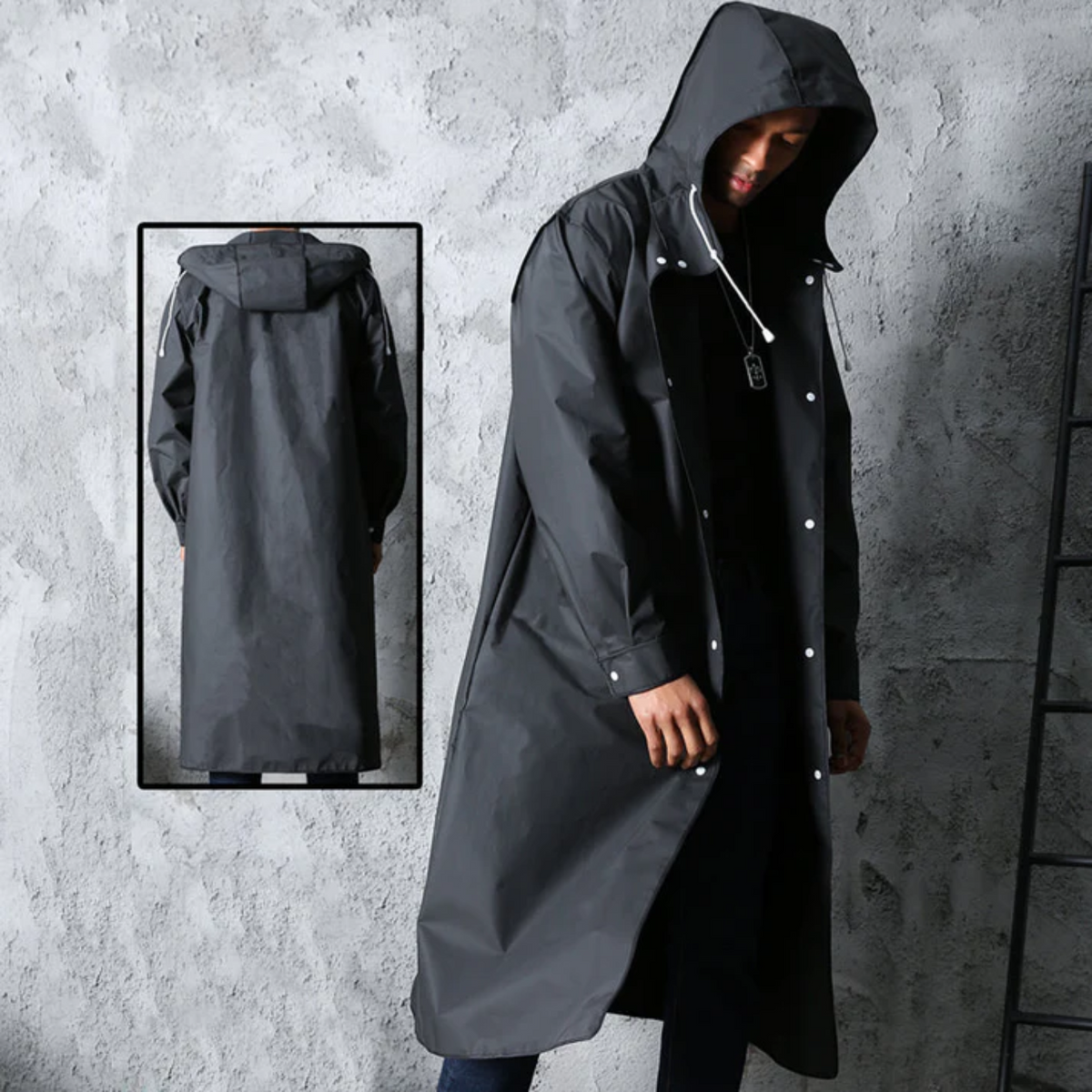 Men's Long Raincoat – Waterproof & Breathable Protection with Hood