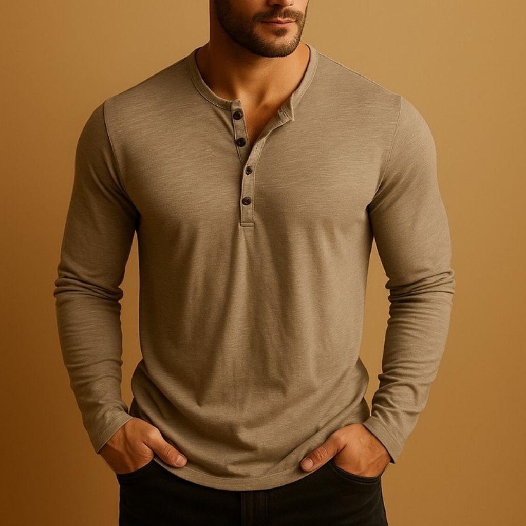 Chemise Henley à manches longues pour homme