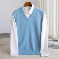Men's Merino Wool V-Neck Knitted Sweater Vest for Layering