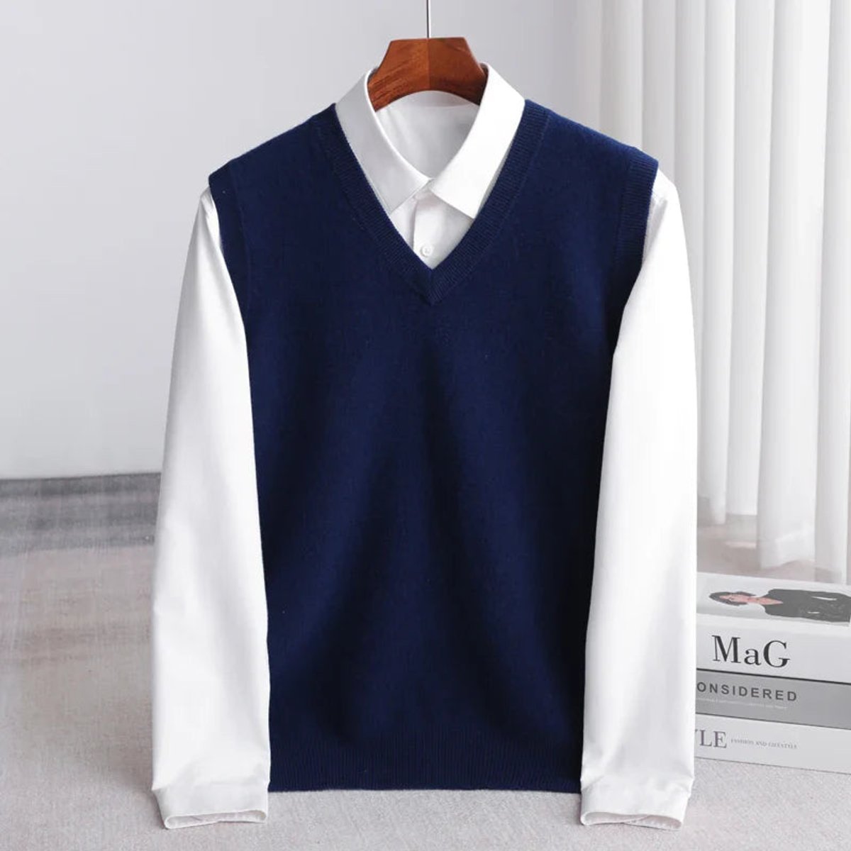 Men's Merino Wool V-Neck Knitted Sweater Vest for Layering