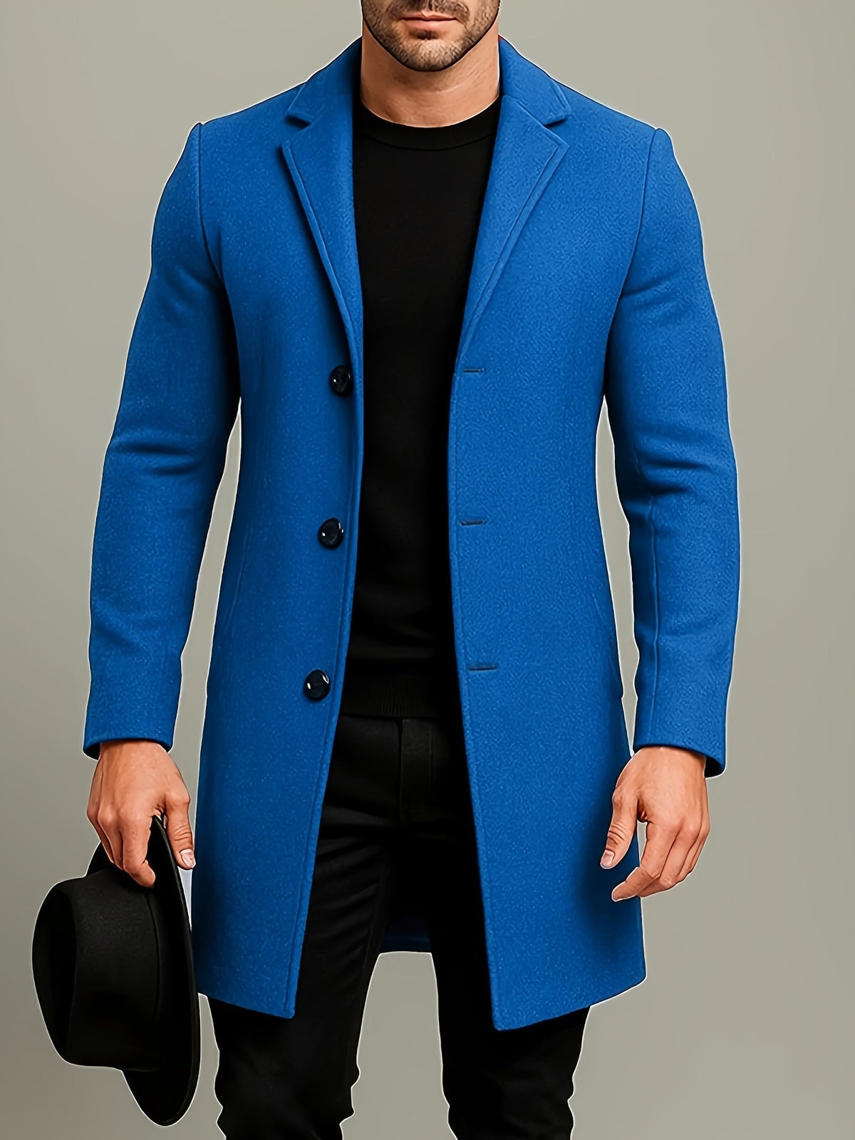 Men's Mid-Length Tweed Overcoat