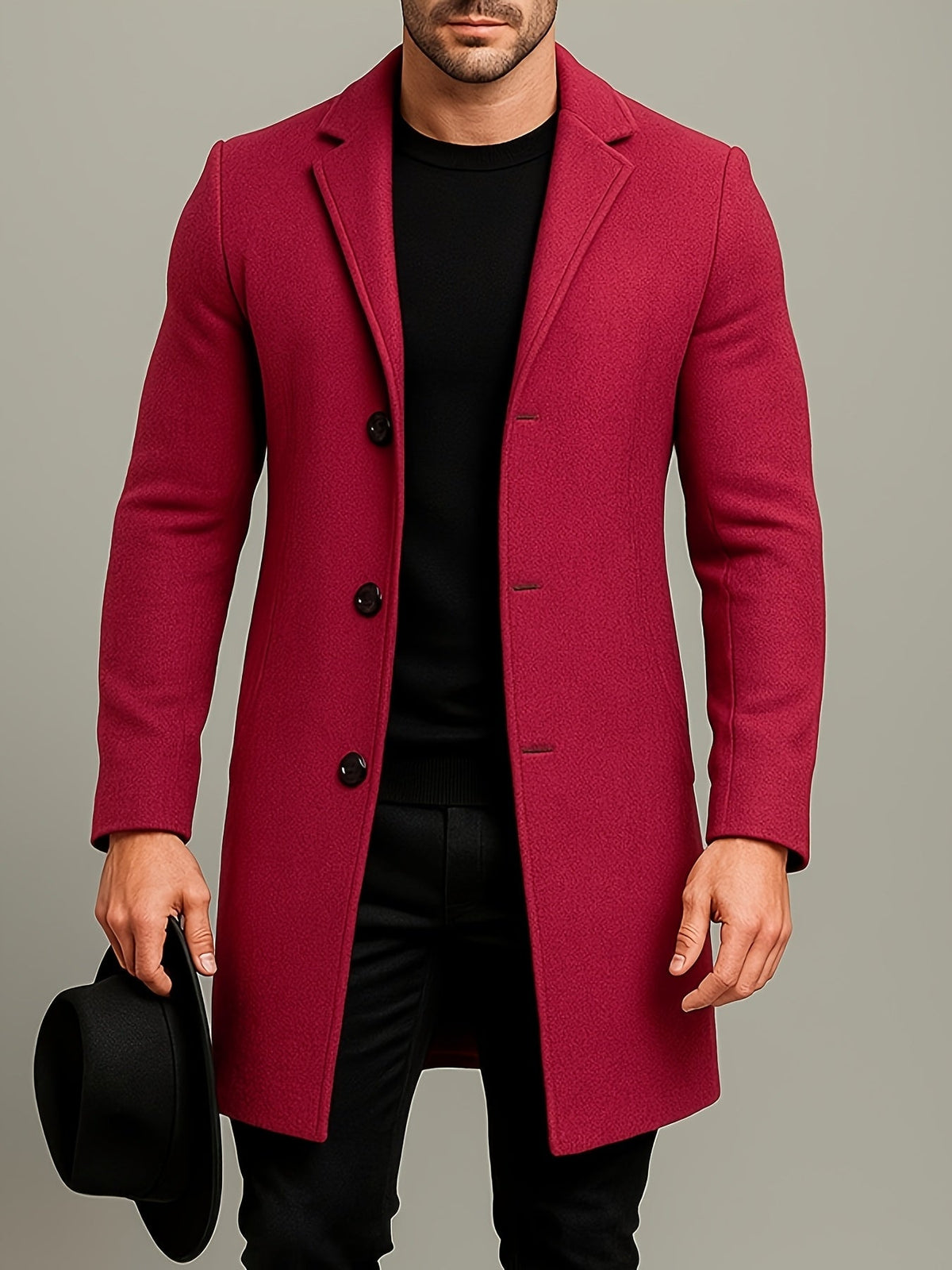 Men's Mid-Length Tweed Overcoat
