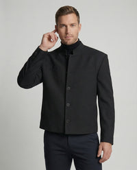 Nouvelle veste courte pour homme de style chinois, à col officier, noire