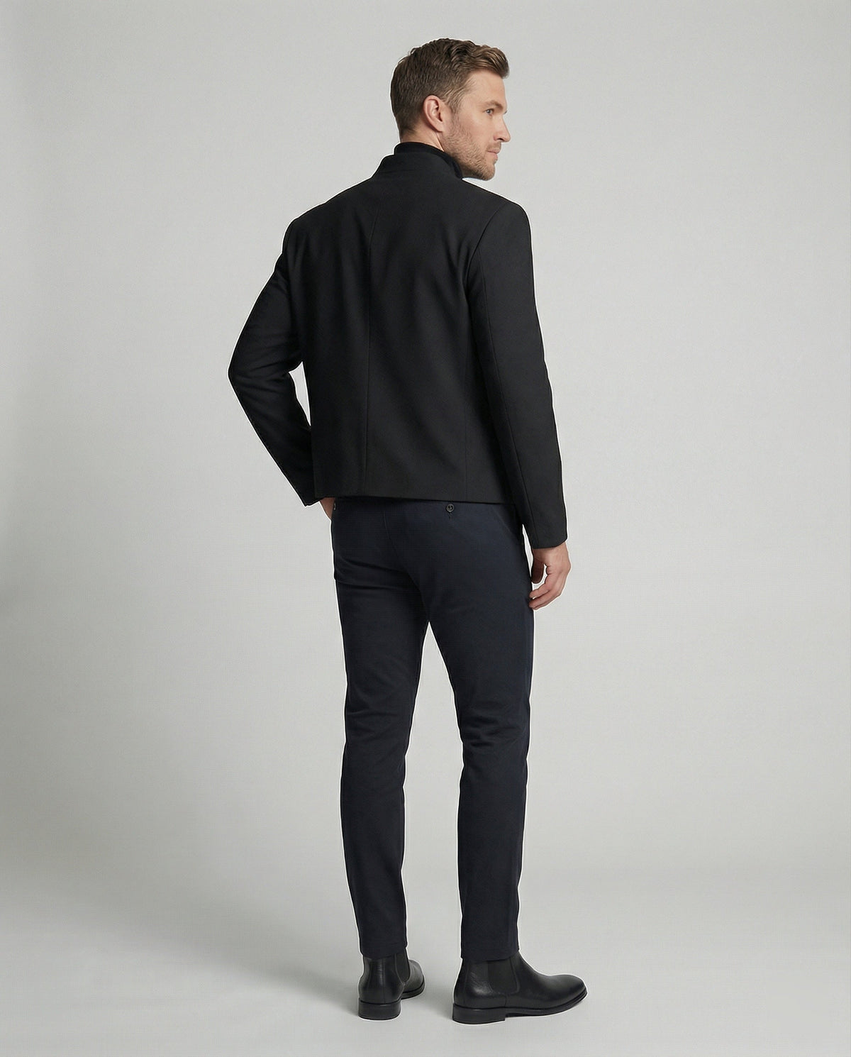 Nouvelle veste courte pour homme de style chinois, à col officier, noire