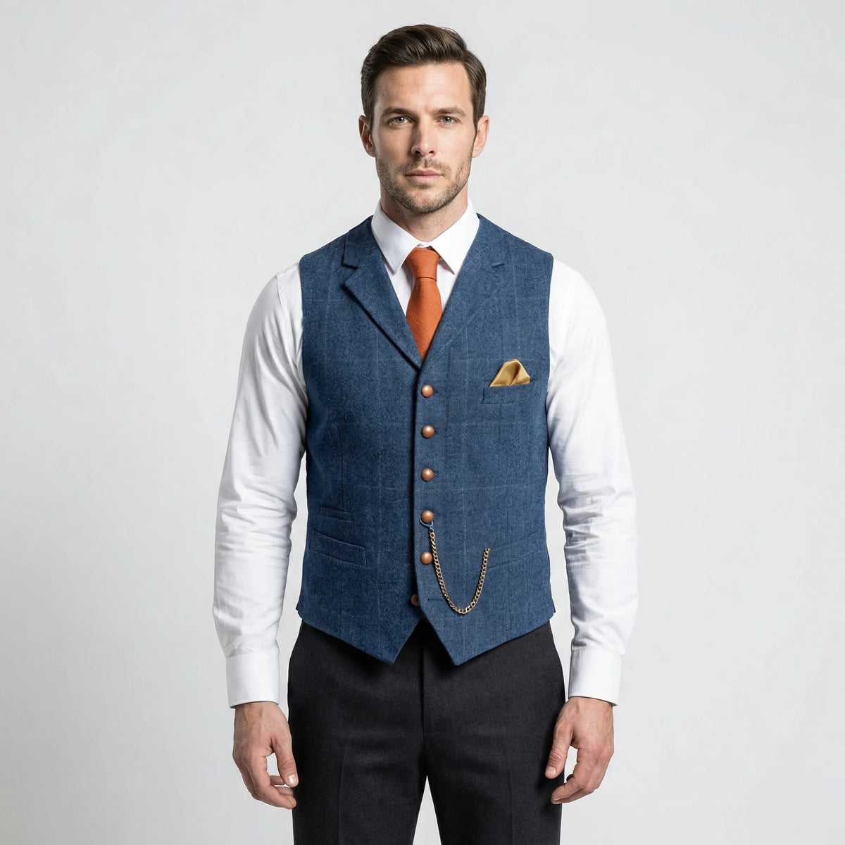 Men's Plaid V-Neck Waistcoat