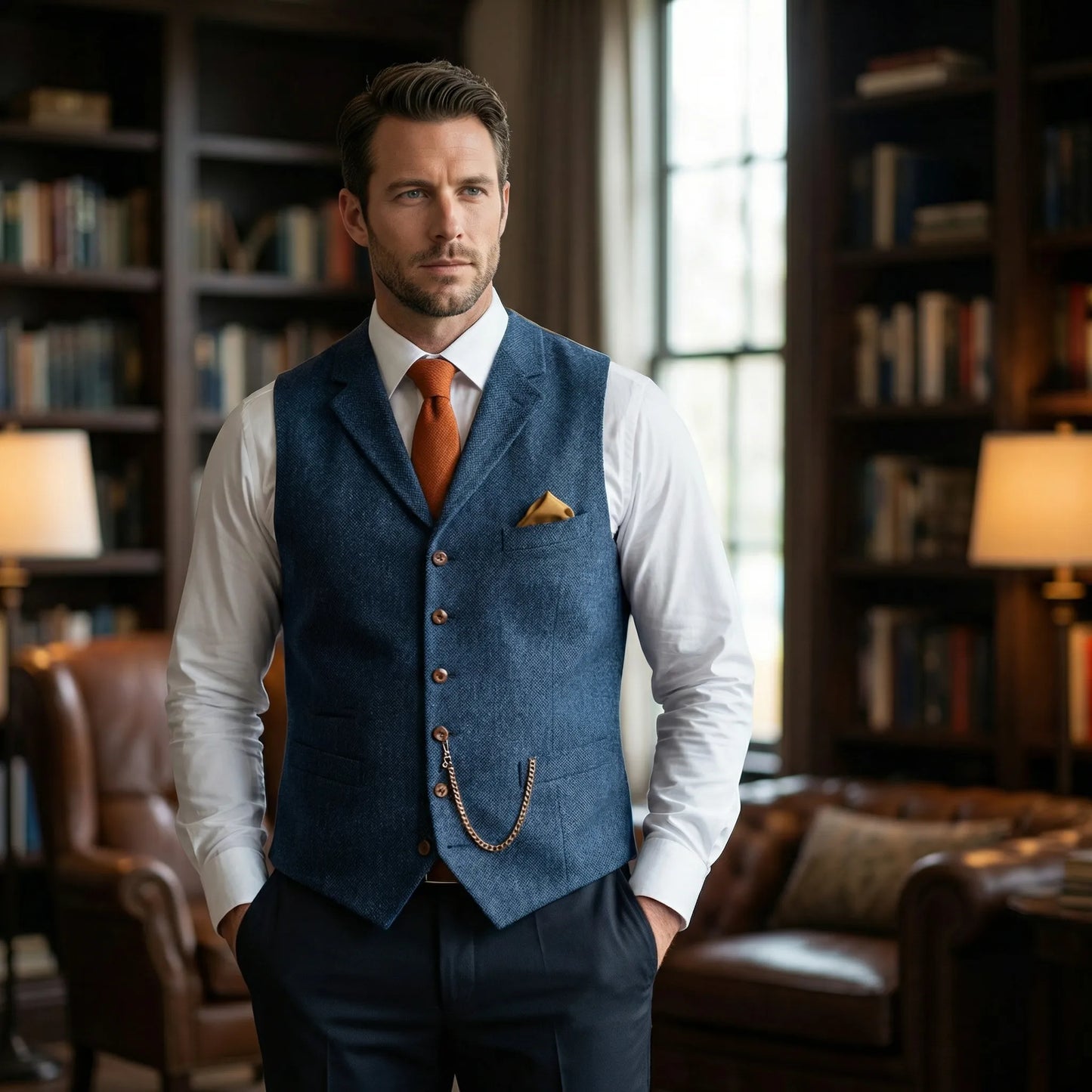 Men's Plaid V-Neck Waistcoat