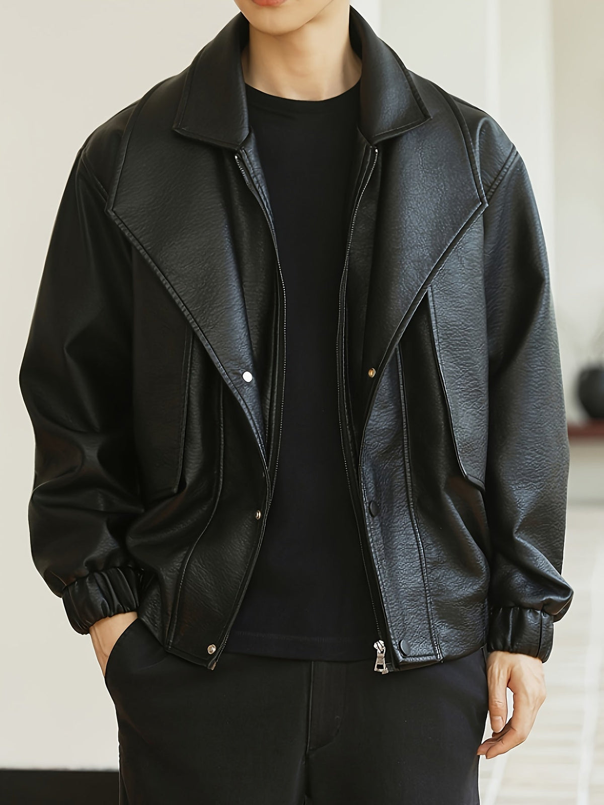 Blouson bomber décontracté pour homme en similicuir, coupe standard