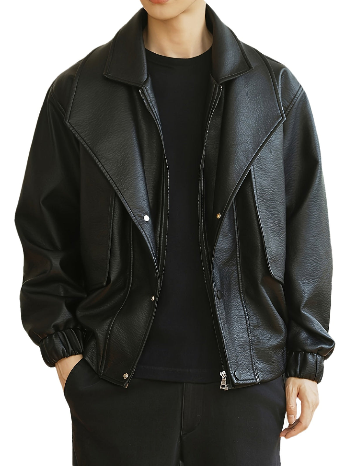 Blouson bomber décontracté pour homme en similicuir, coupe standard