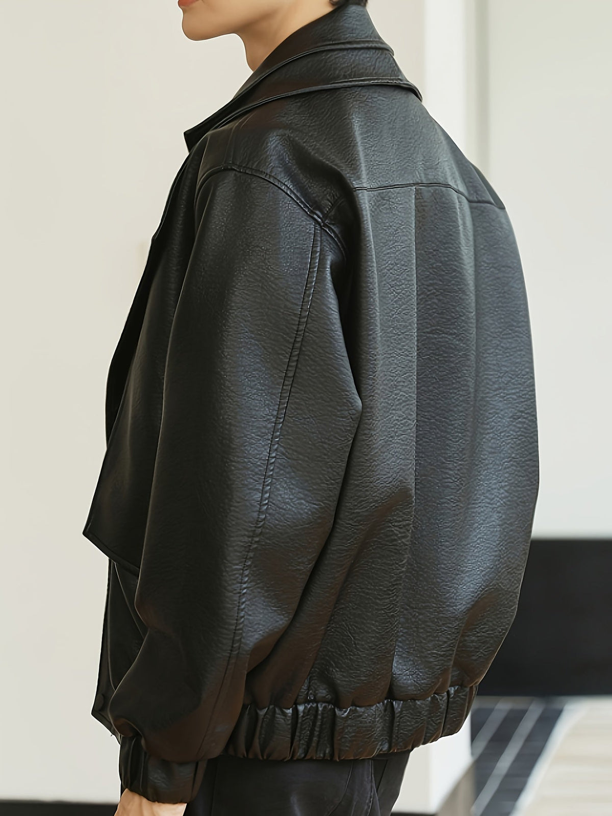 Blouson bomber décontracté pour homme en similicuir, coupe standard