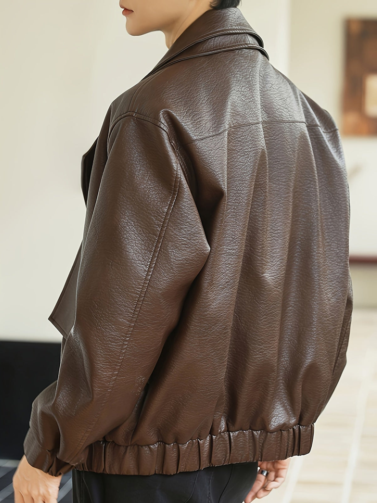 Blouson bomber décontracté pour homme en similicuir, coupe standard