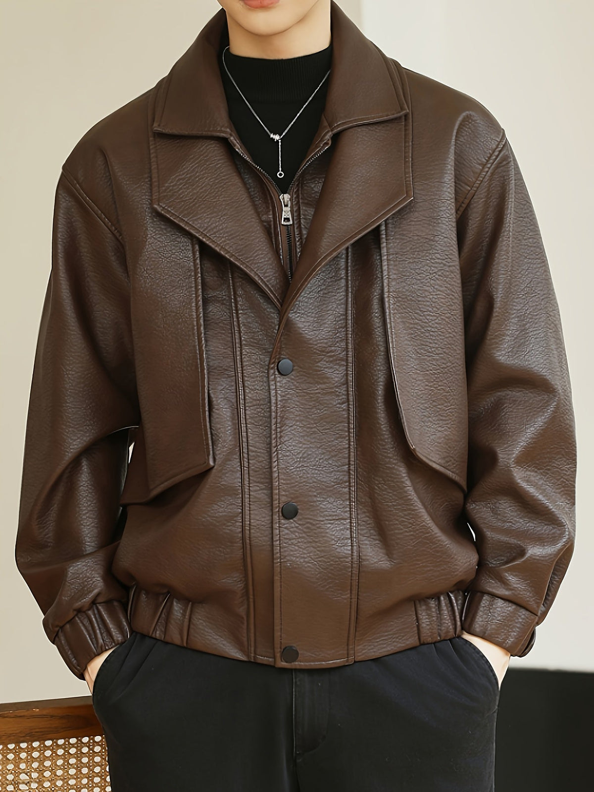 Blouson bomber décontracté pour homme en similicuir, coupe standard