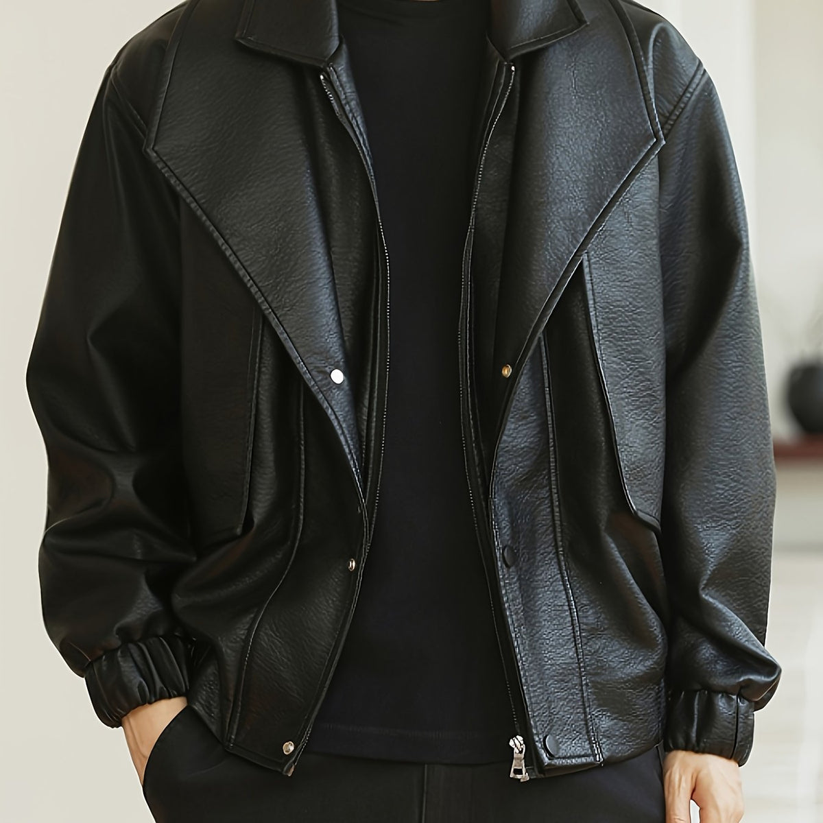 Blouson bomber décontracté pour homme en similicuir, coupe standard