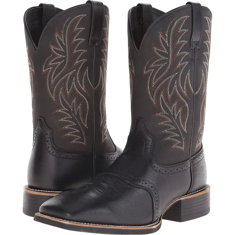 Men's Retro Embroidered Leather Cowboy Boots