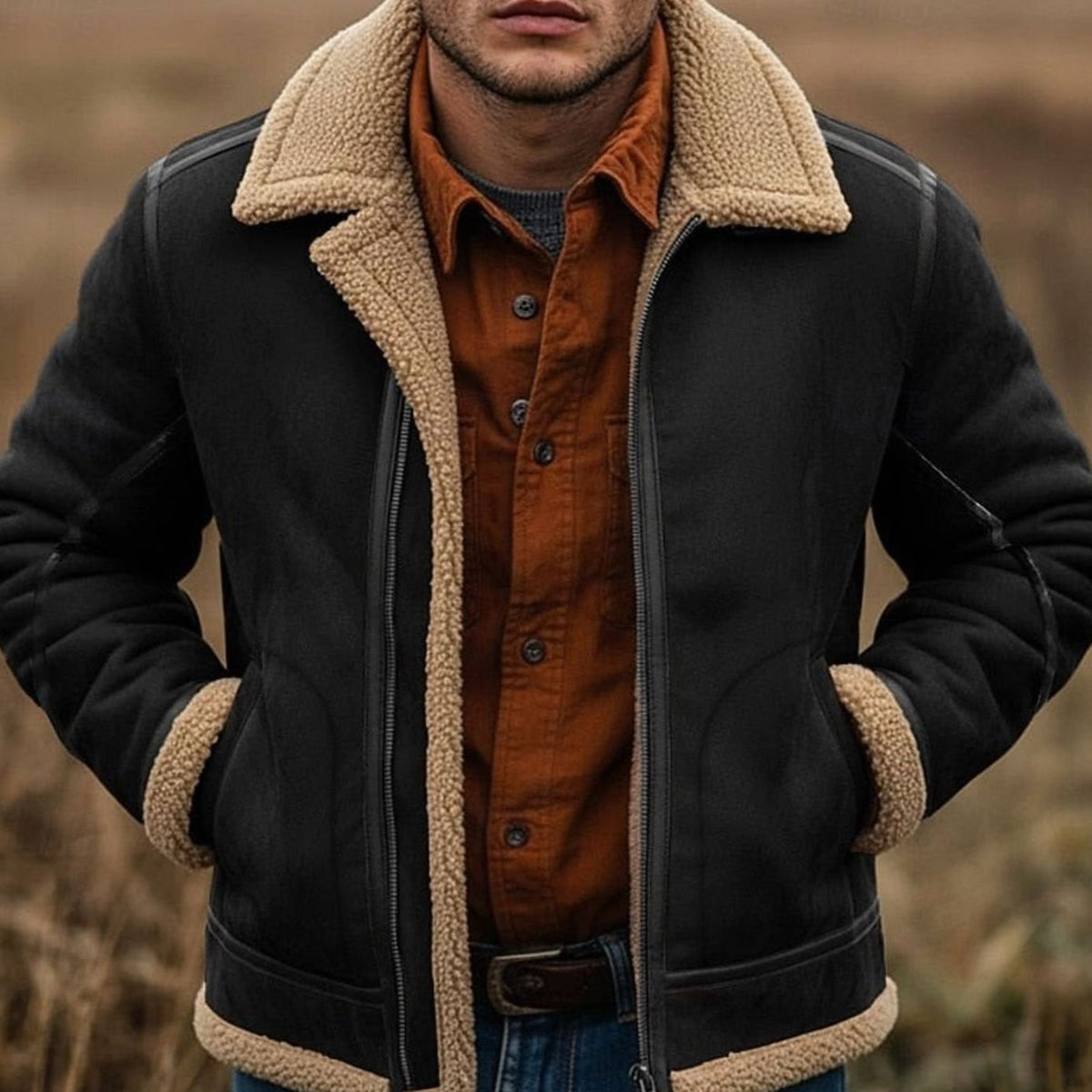 Men's Sherpa-Lined Full-Zip Aviator Bomber Jacket