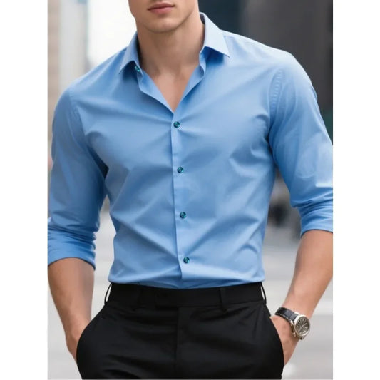Men's Slim Fit Button-Down Shirt for Business and Casual Wear