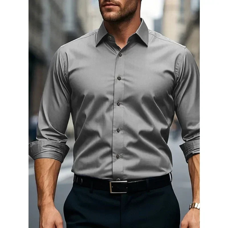 Men's Slim Fit Button-Down Shirt for Business and Casual Wear
