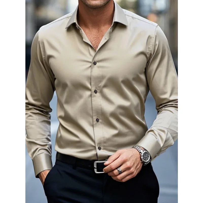 Men's Slim Fit Button-Down Shirt for Business and Casual Wear