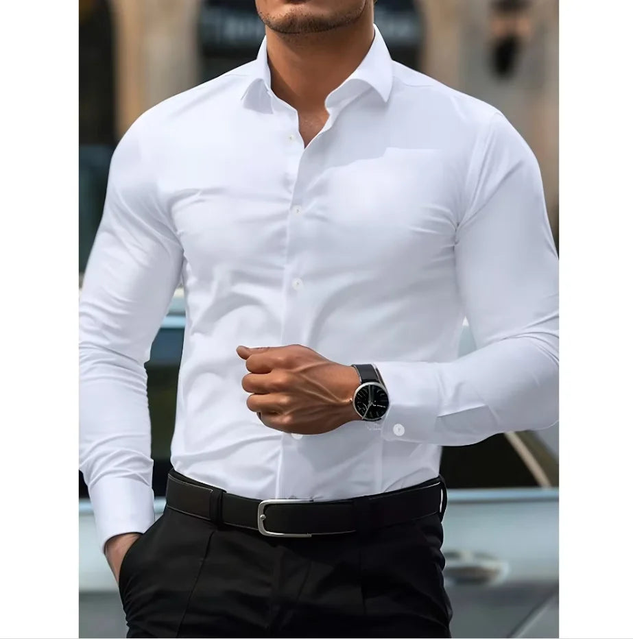Men's Slim Fit Button-Down Shirt for Business and Casual Wear