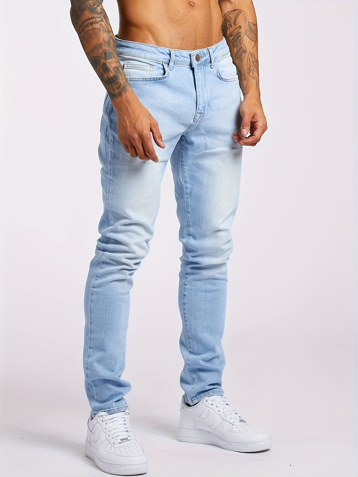 Jean décontracté en denim extensible pour homme, coupe ajustée