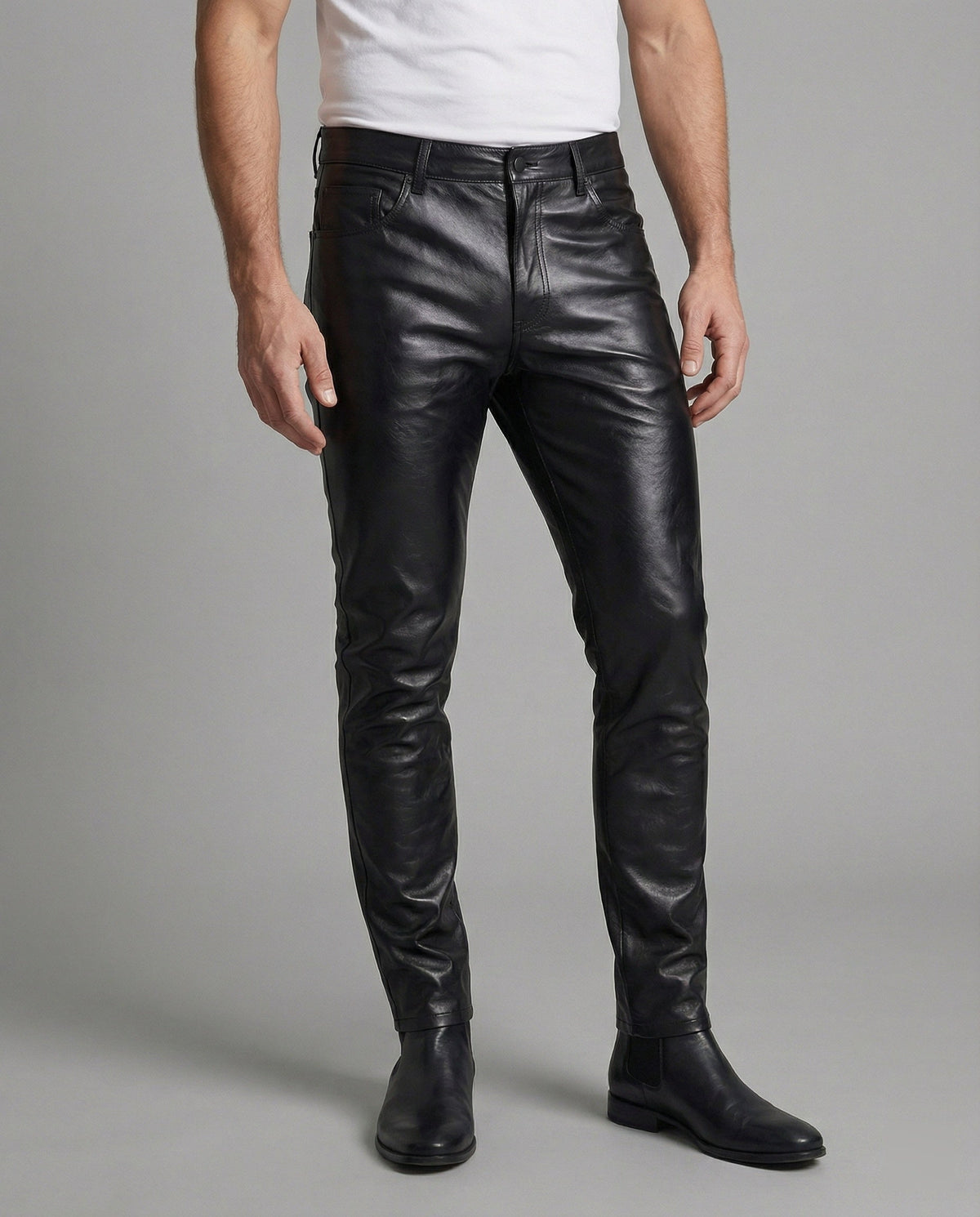 Men's Slim-Fit Faux-Leather Pants with Quilted Details - Vittorelli