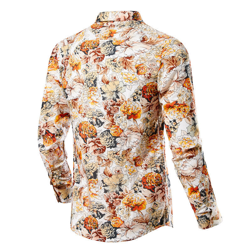 Men's Slim Fit Floral Shirt with Kent Collar and Full Button Placket