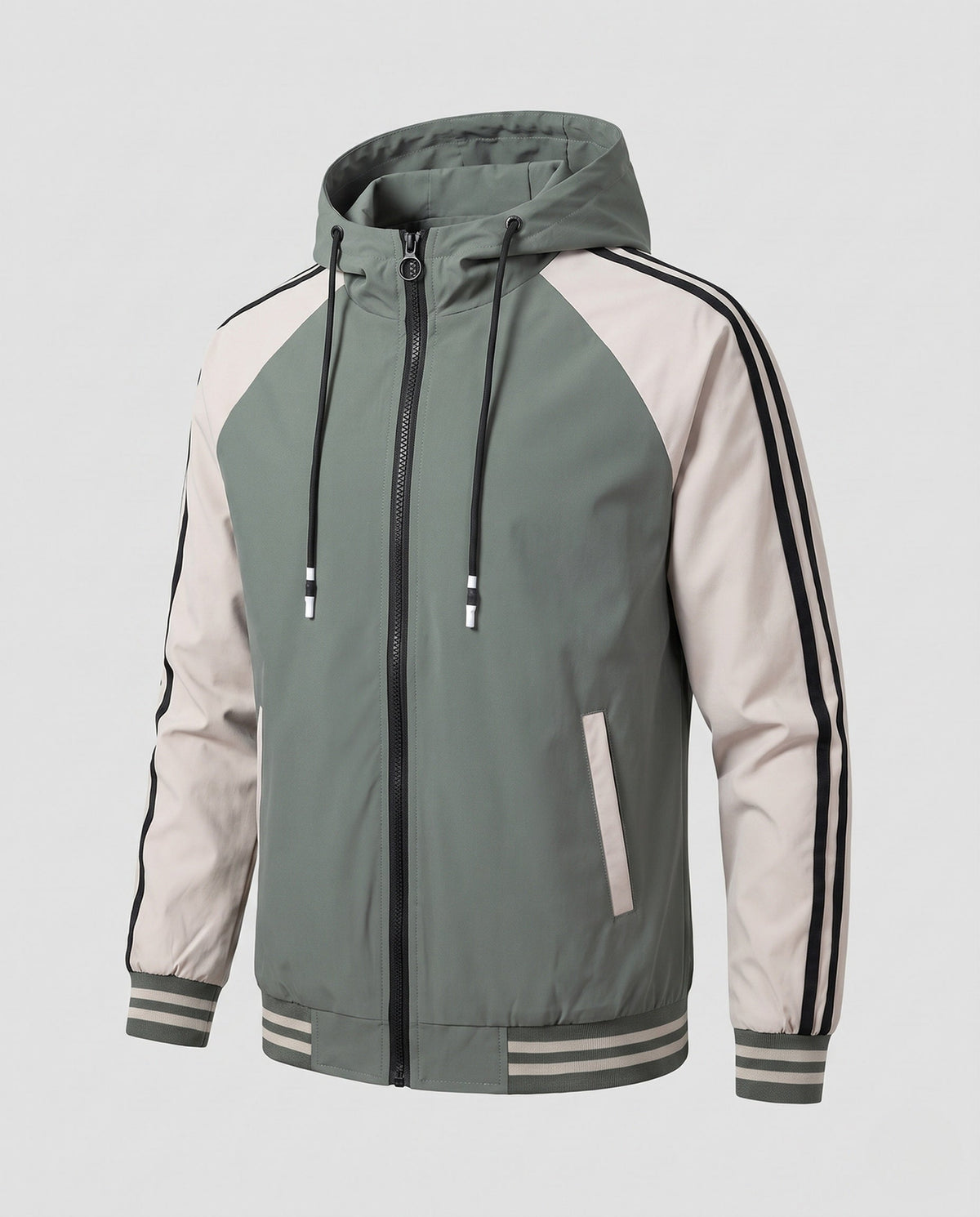 Men's Sporty Colorblock Hooded Jacket with Pockets