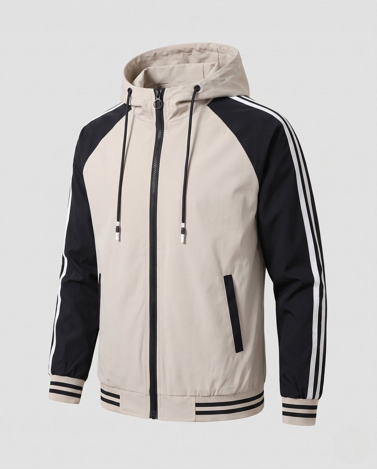 Men's Sporty Colorblock Hooded Jacket with Pockets