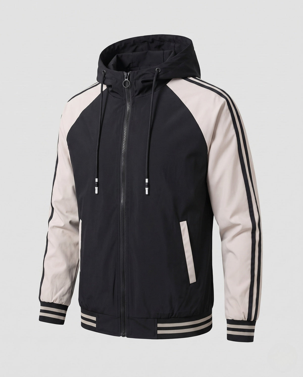 Men's Sporty Colorblock Hooded Jacket with Pockets