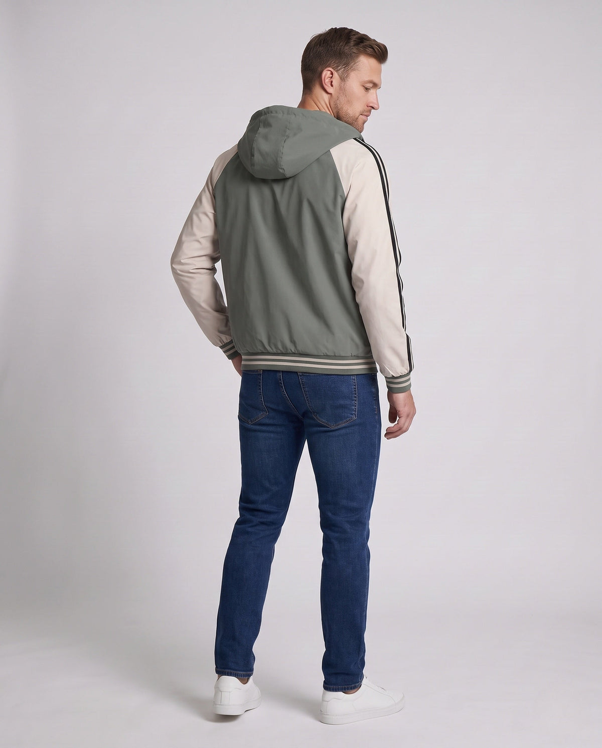 Men's Sporty Colorblock Hooded Jacket with Pockets