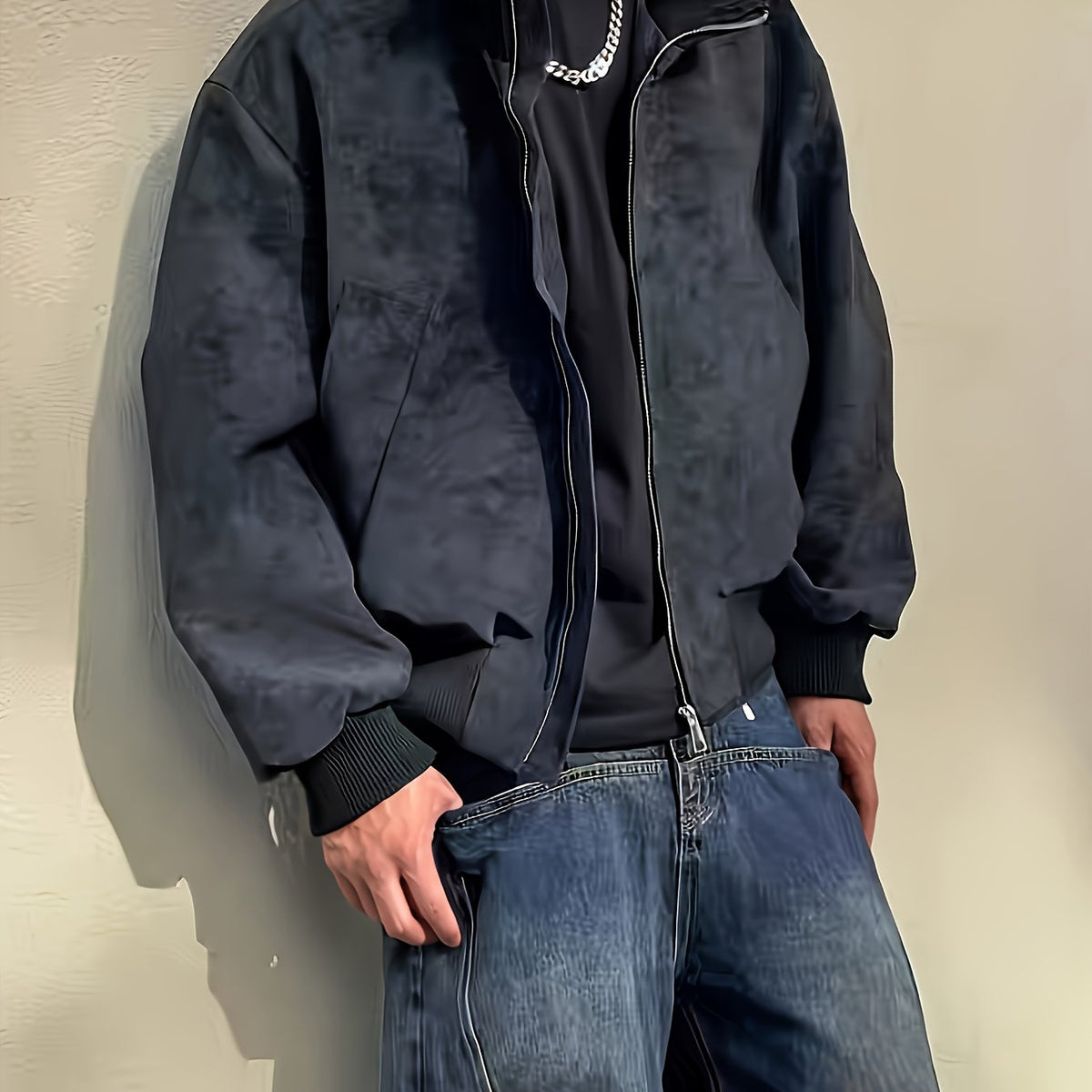 Blouson bomber pour homme à col montant et fermeture éclair - coupe streetwear décontractée