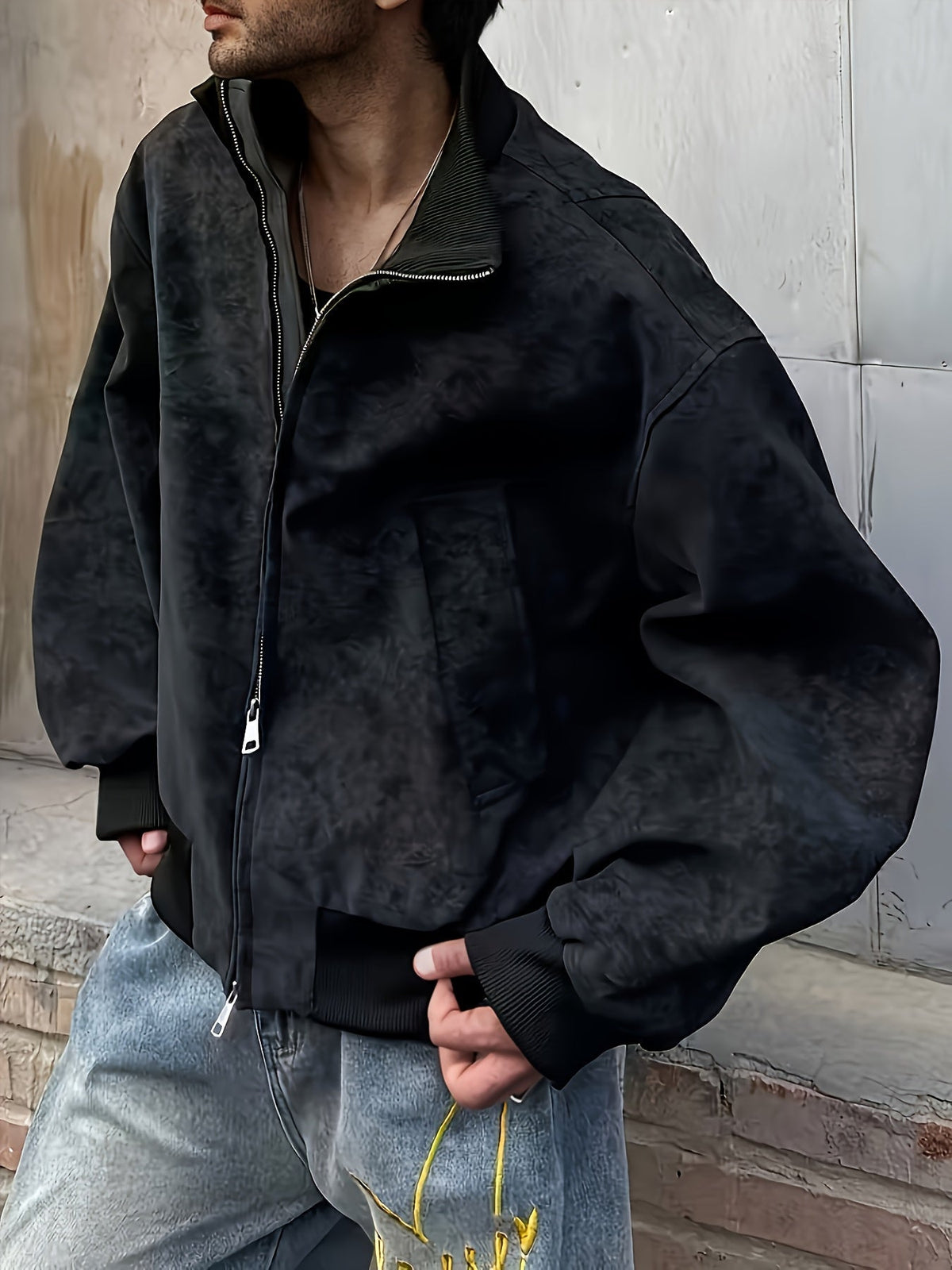 Blouson bomber pour homme à col montant et fermeture éclair - coupe streetwear décontractée