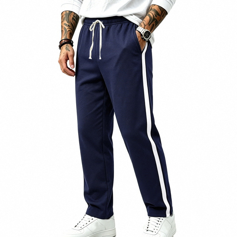 Men's Straight-Leg Athletic Track Pants with Side Contrast Stripe and Elastic Drawstring Waistband