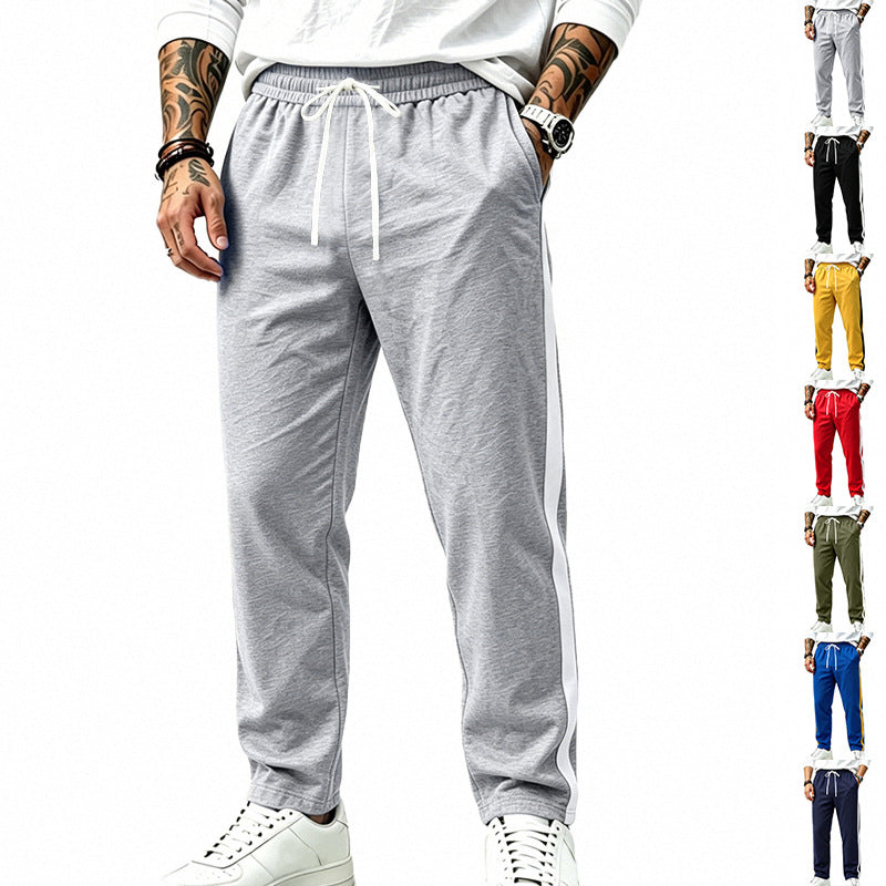 Men's Straight-Leg Athletic Track Pants with Side Contrast Stripe and Elastic Drawstring Waistband